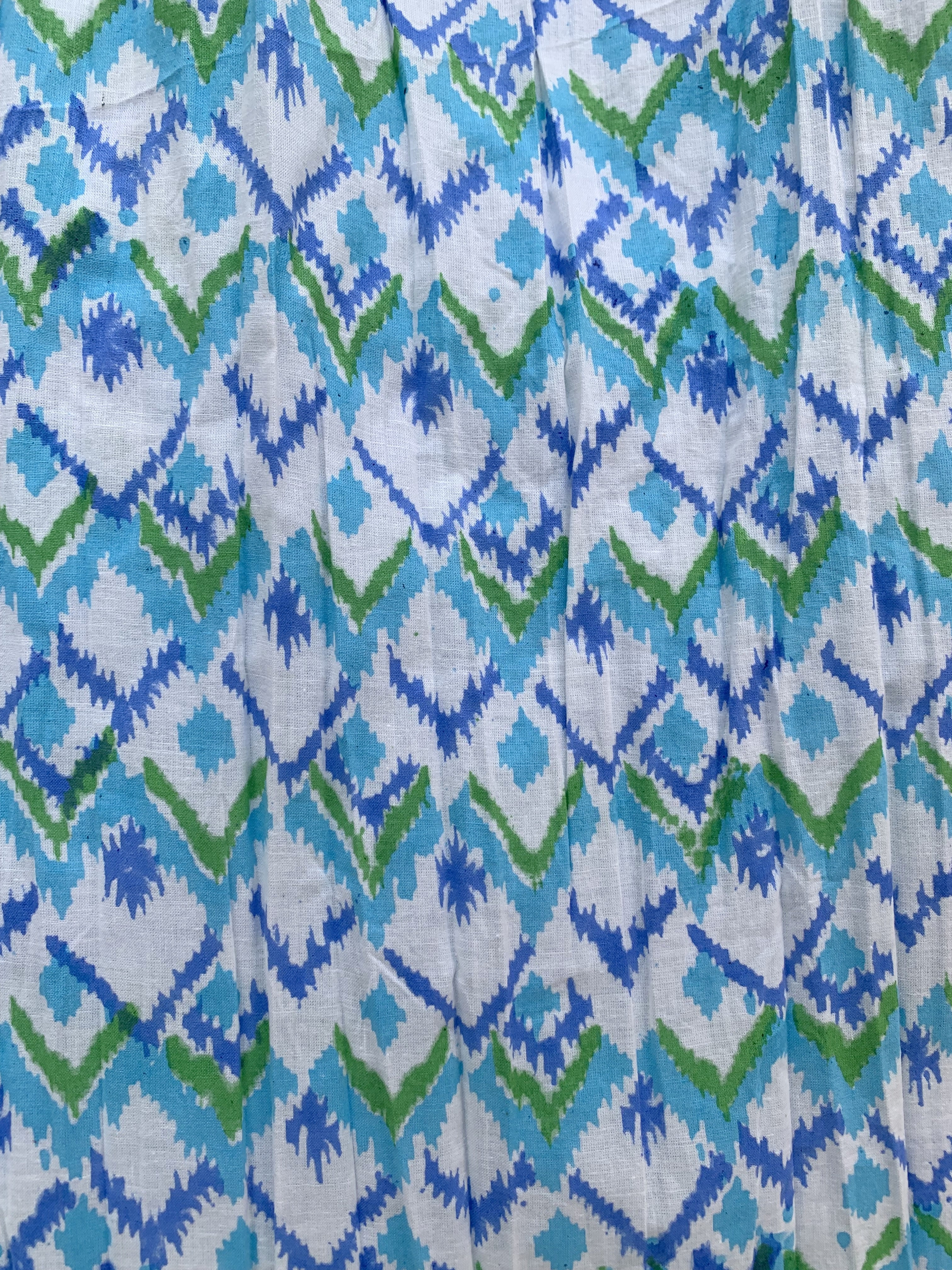 green-blue geometrical printed women's maxi dress