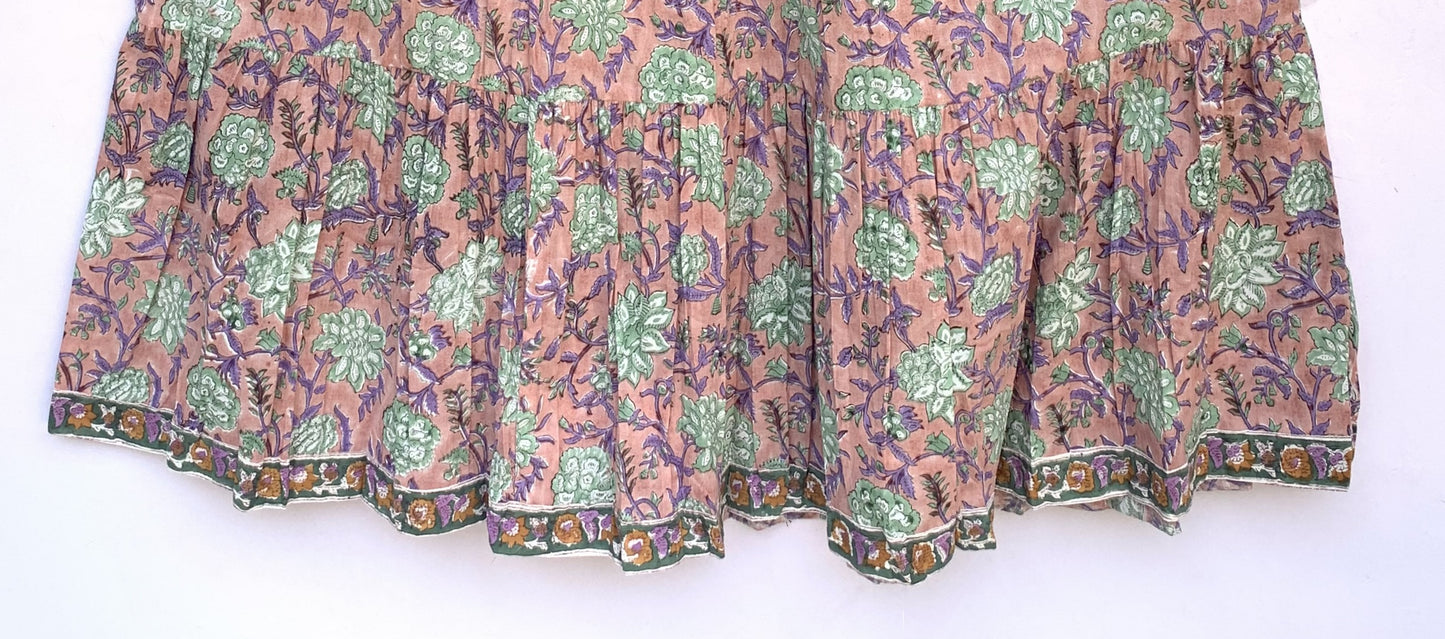 vintage rose gold floral block printed women's maxi dress