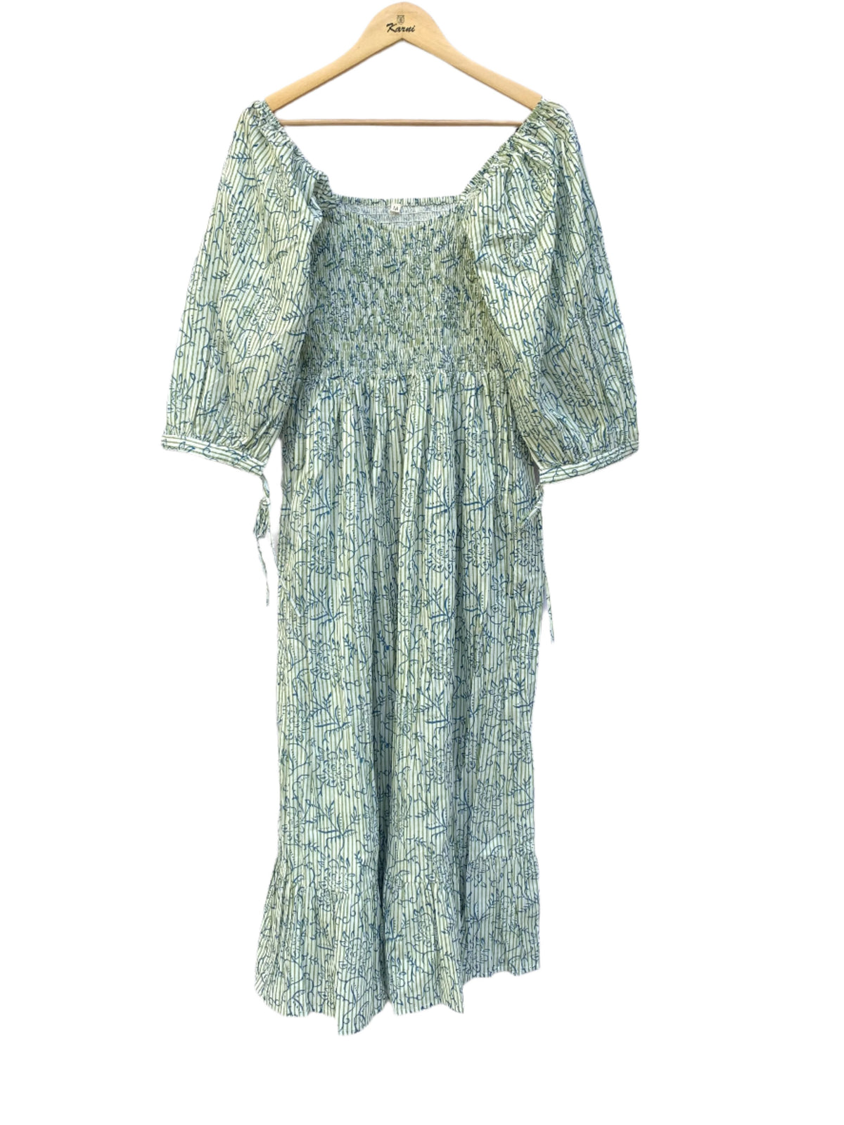 green line floral block printed women's maxi dress