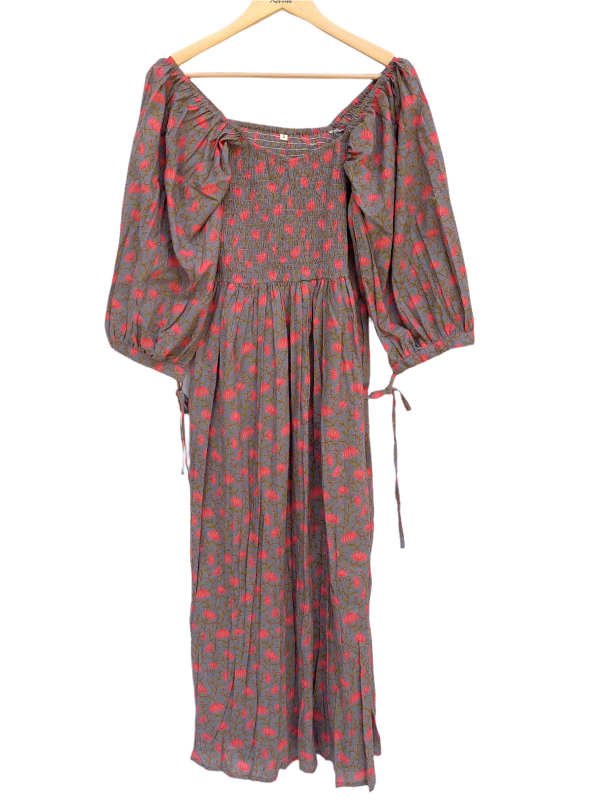 dark red floral printed women's boho maxi dress