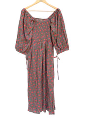 dark red floral printed women's boho maxi dress