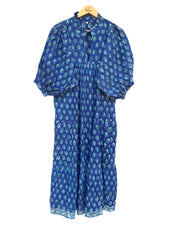 blue leaf block printed spring summer maxi dress