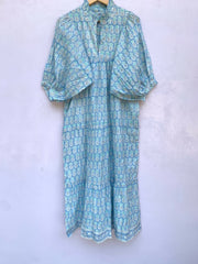 blue pineapple block printed maxi dress