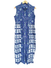 blue striped floral block printed women's maxi dress