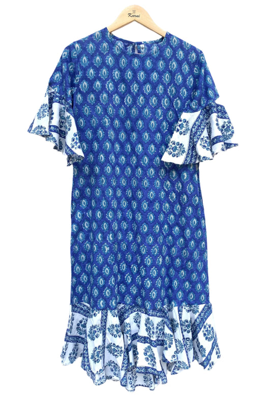 navy blue leaf block printed spring summer maxi
