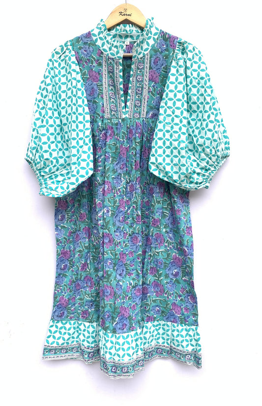 beautiful blue womens cotton floral mini dress
