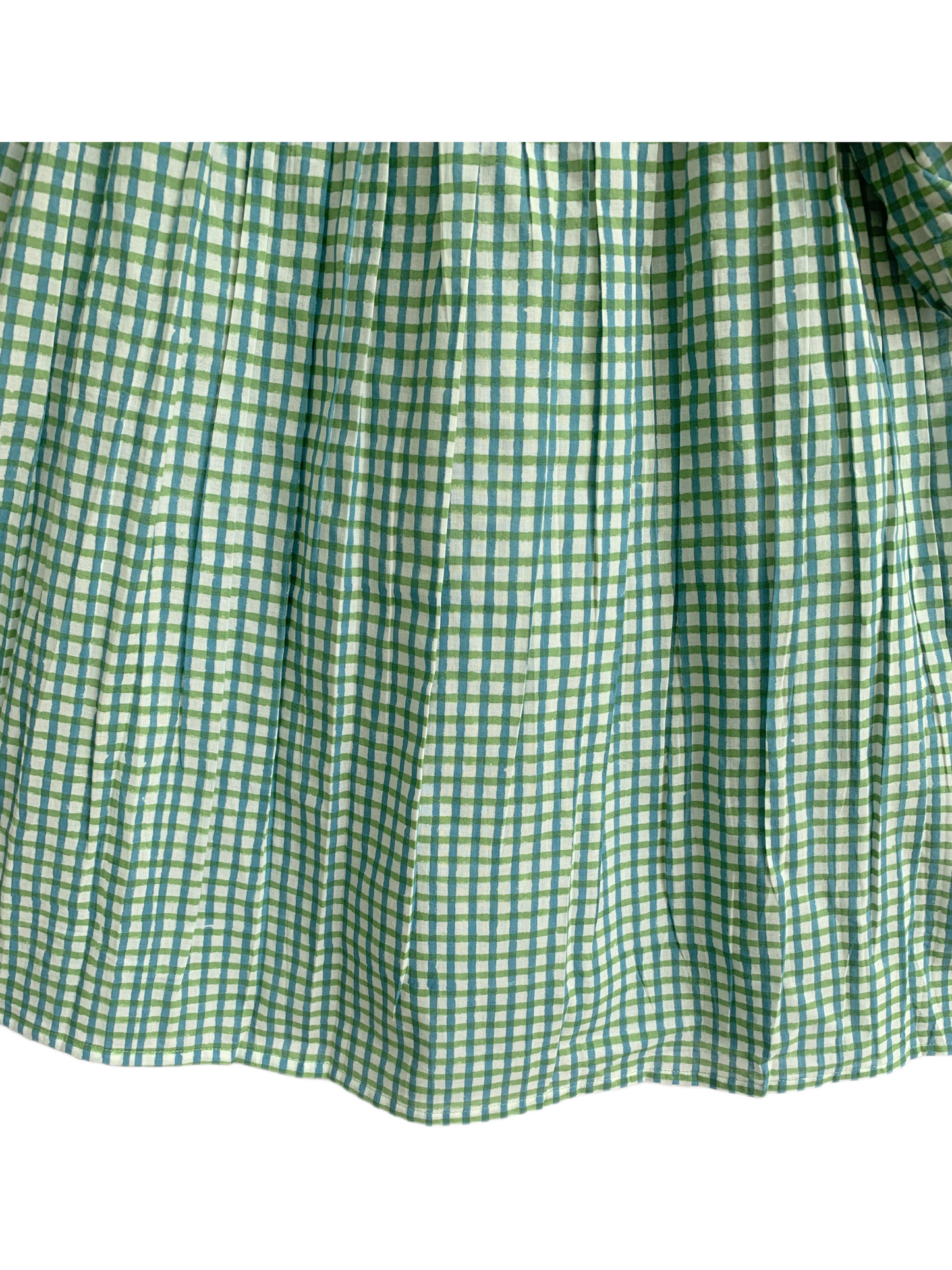 Turquoise Gingham Cotton Lounge Set – Puff Sleeve Smocked Top & Shorts