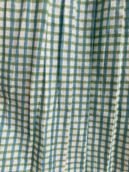Turquoise Gingham Cotton Lounge Set – Puff Sleeve Smocked Top & Shorts