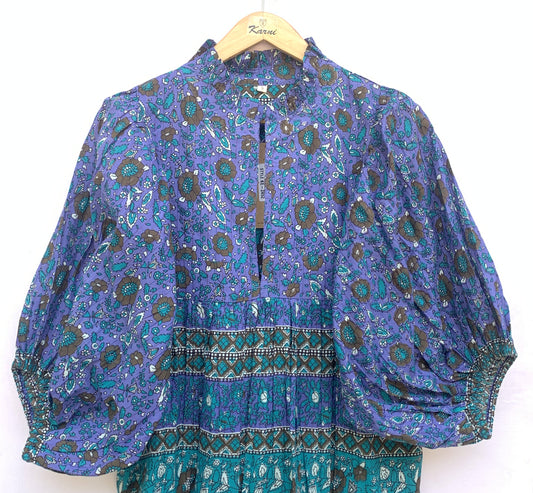persian blue and sea green floral pattern blouse