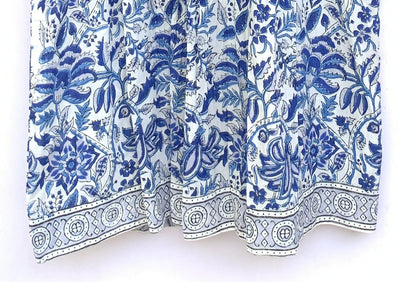blue and white floral mini womens dress with balloon sleeves
