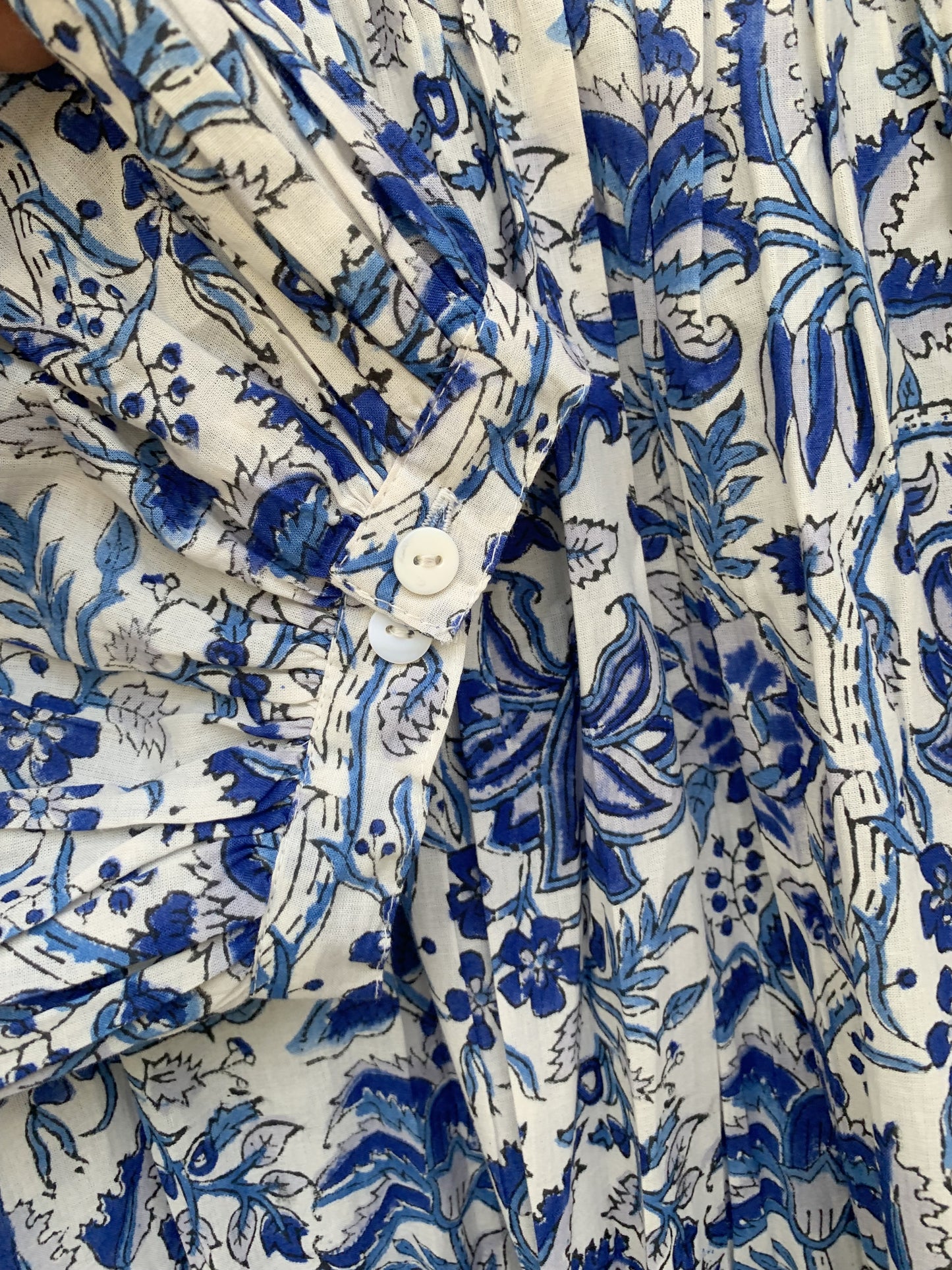 blue and white floral mini womens dress with balloon sleeves