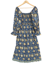 blue-yellow block printed branded women's maxi dress