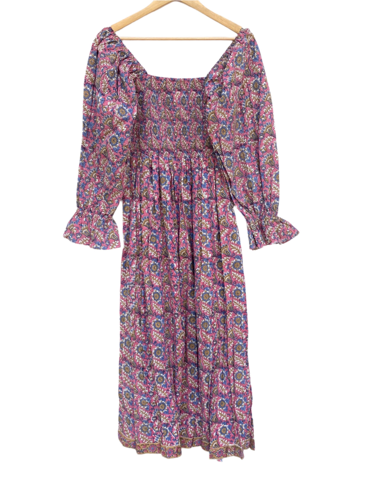 stylish pink-blue floral printed women's maxi dress