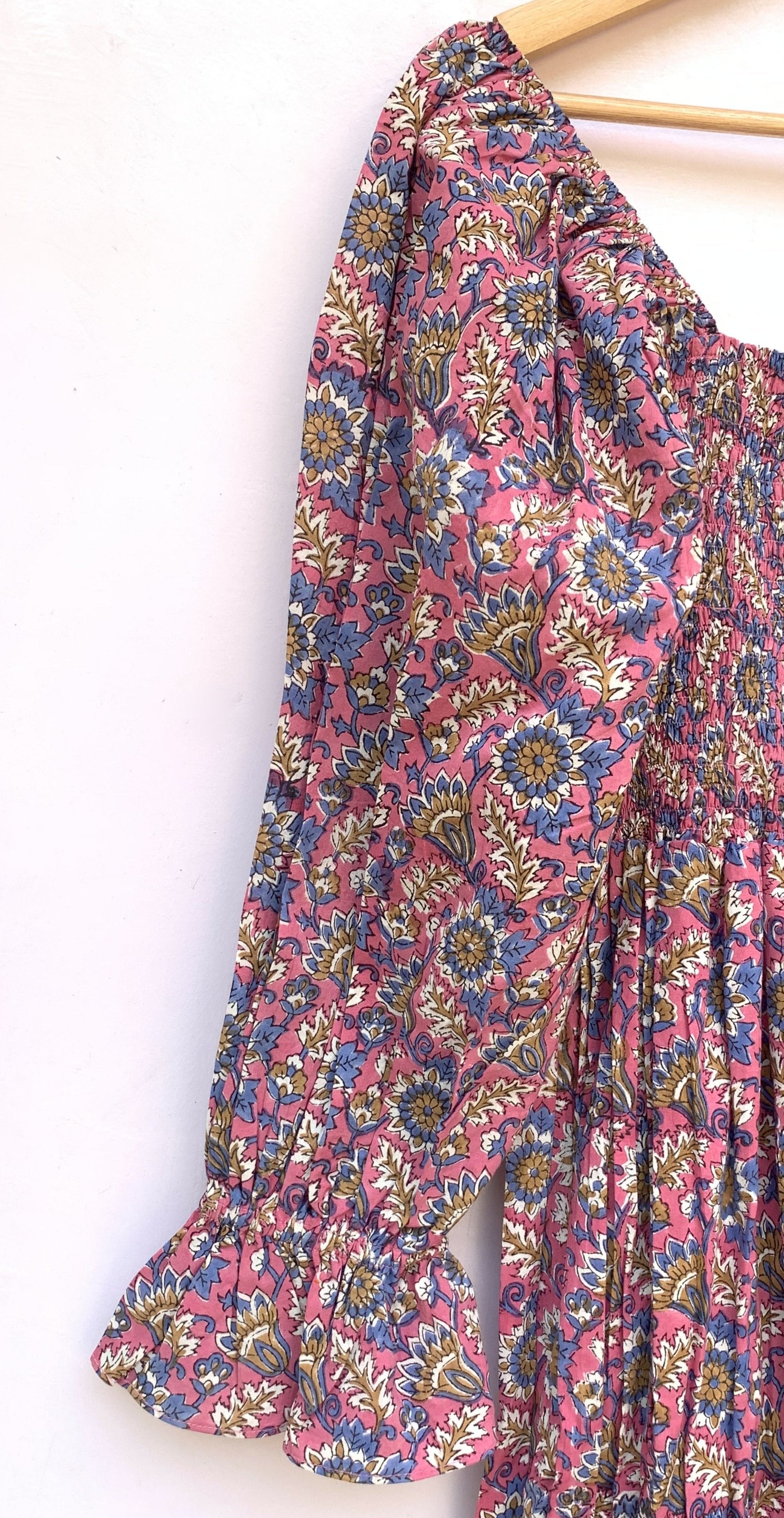 stylish pink-blue floral printed women's maxi dress