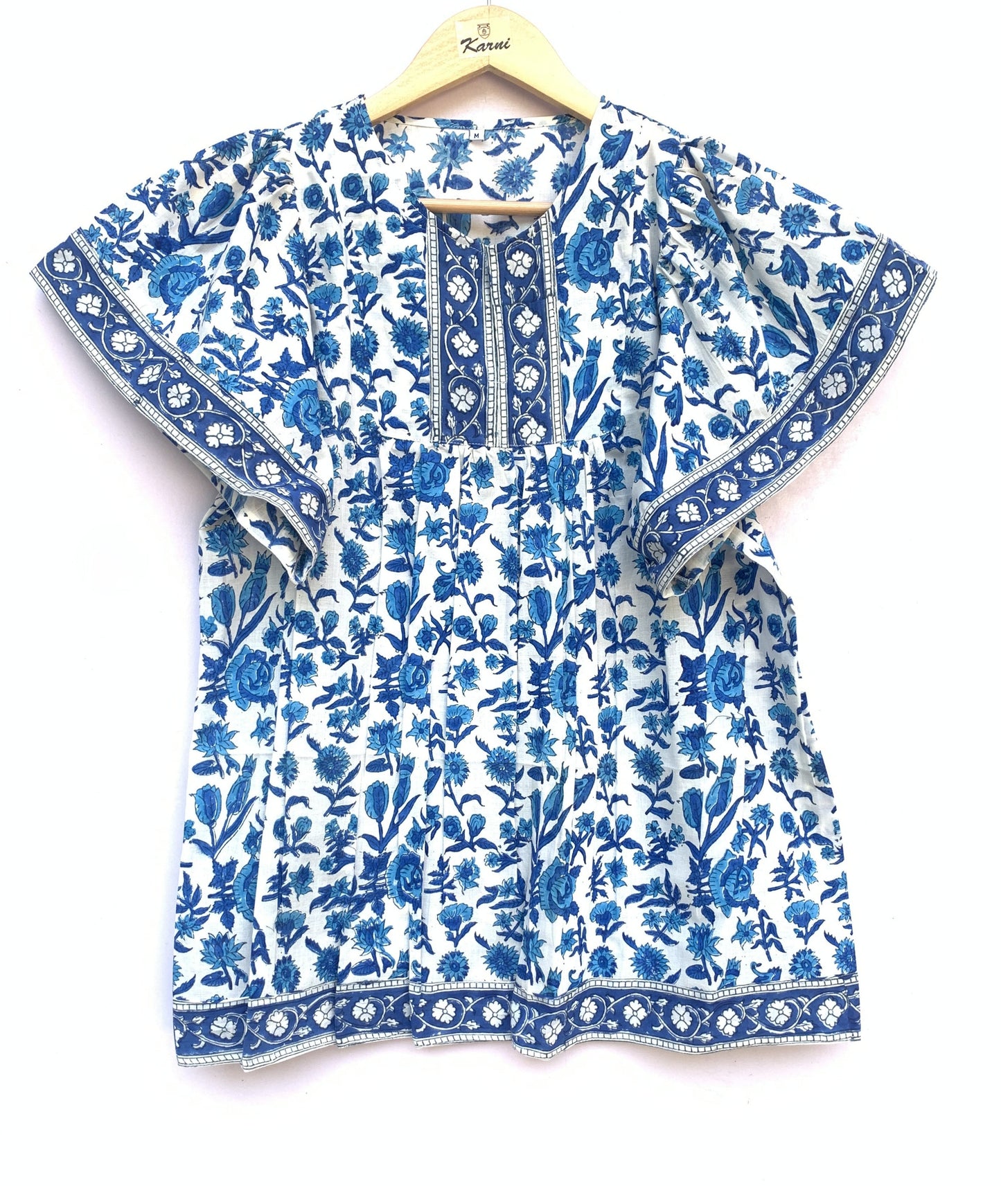 cotton blue and white multifloral blouse