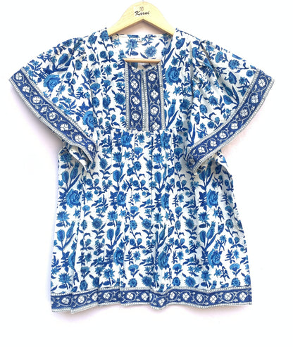 cotton blue and white multifloral blouse