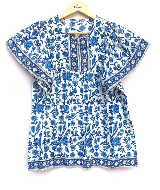 cotton blue and white multifloral blouse