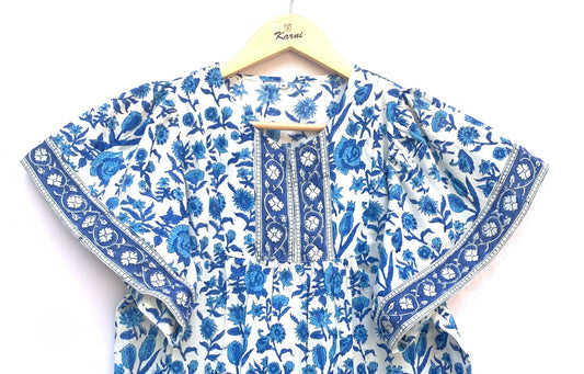 cotton blue and white multifloral blouse