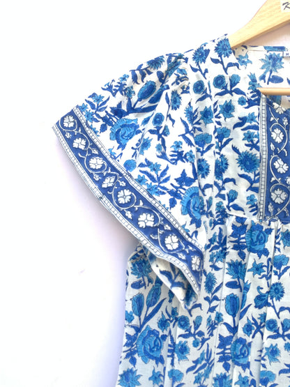 cotton blue and white multifloral blouse
