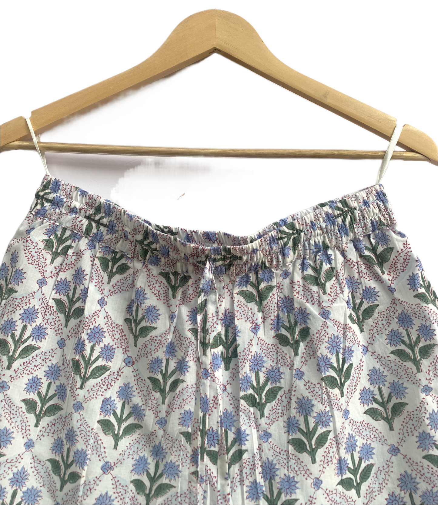 Blue Floral Cotton Pajama Set for Women, Smocked Puff Sleeve Top & Shorts