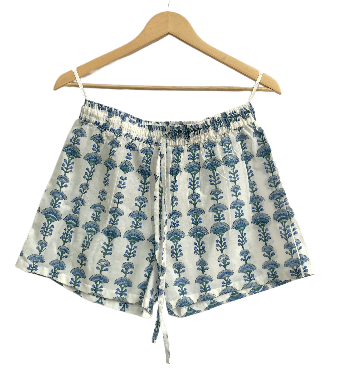 Blue Cotton Co-Ord Set for Women, Puff Sleeve Smocked Top and Elastic Waist Shorts