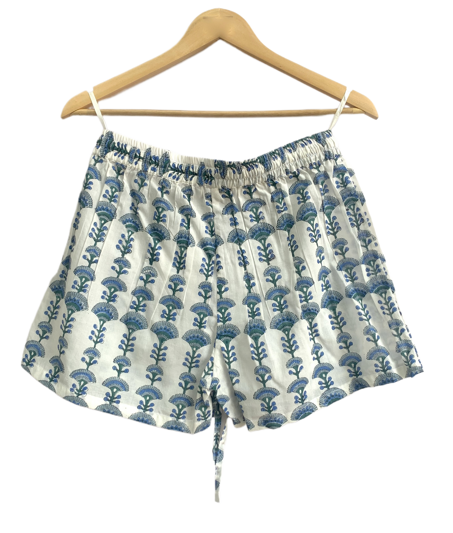 Blue Cotton Co-Ord Set for Women, Puff Sleeve Smocked Top and Elastic Waist Shorts