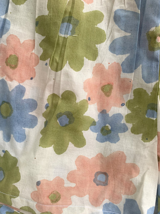 Pastel Floral Cotton Pajama Set for Women, Smocked Puff Sleeve Top & Shorts, Cottagecore Lounge Wear Set