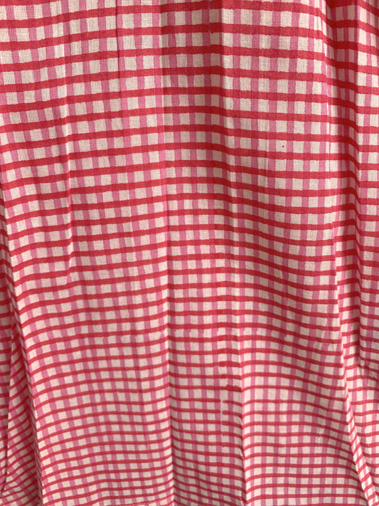 Pink Gingham Cotton Pajama Set for Women, Smocked Puff Sleeve Babydoll Top & Shorts, Cottagecore Lounge Set