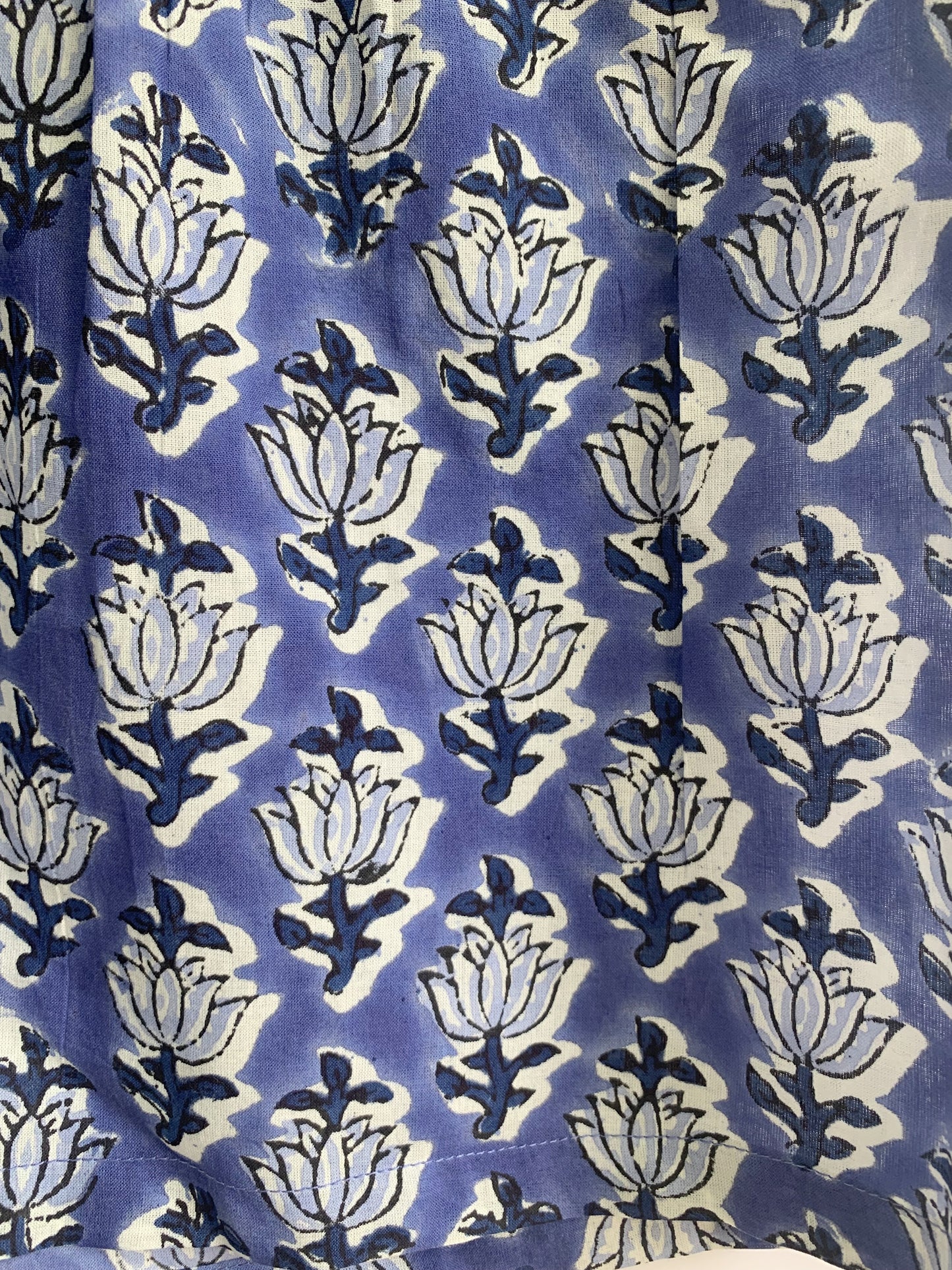 Blue Block Print Cotton Pajama Set | Smocked Puff Sleeve Top, Lounge Shorts