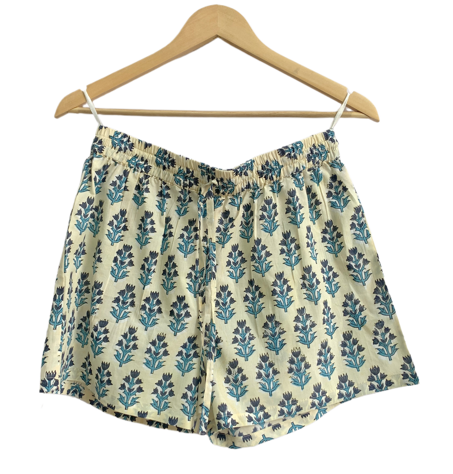 Blue Botanical Pajama Co-Ord Set - Smocked Puff Sleeve Top & Relaxed Shorts