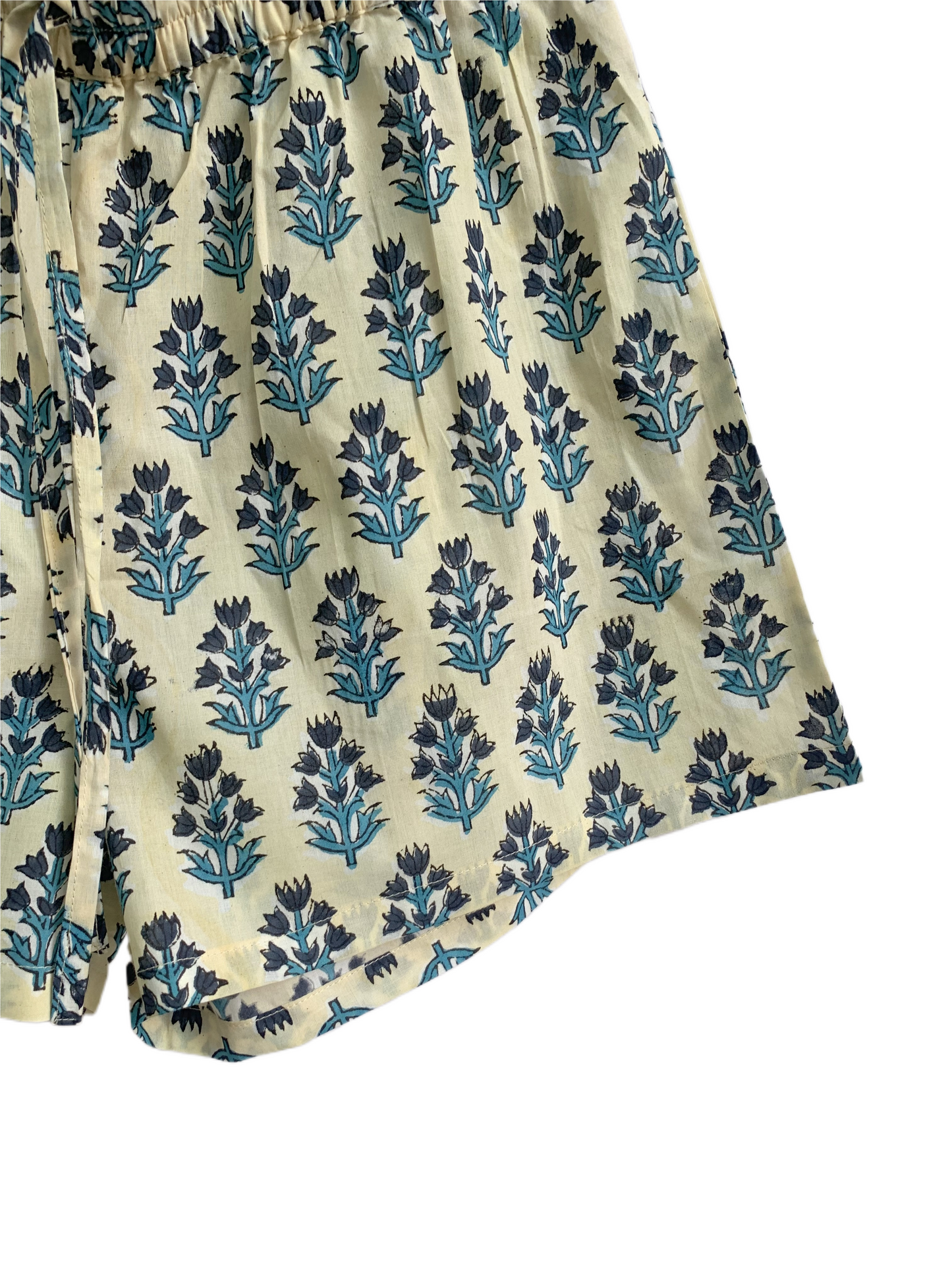 Blue Botanical Pajama Co-Ord Set - Smocked Puff Sleeve Top & Relaxed Shorts