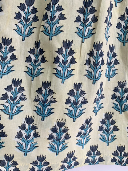 Blue Botanical Pajama Co-Ord Set - Smocked Puff Sleeve Top & Relaxed Shorts
