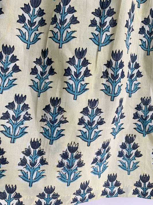 Blue Botanical Pajama Co-Ord Set - Smocked Puff Sleeve Top & Relaxed Shorts