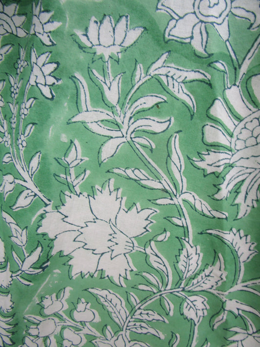 Mint Green Floral Hand Block Print Cotton Maxi Dress – Boho Tiered Summer Style