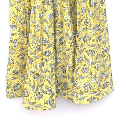 Yellow Floral Hand Block Printed Cotton Midi Dress – Smocked Bodice Puff Sleeve Boho Dress