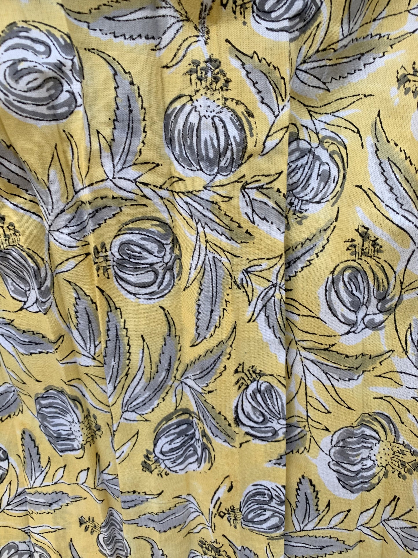 Yellow Floral Hand Block Printed Cotton Midi Dress – Smocked Bodice Puff Sleeve Boho Dress