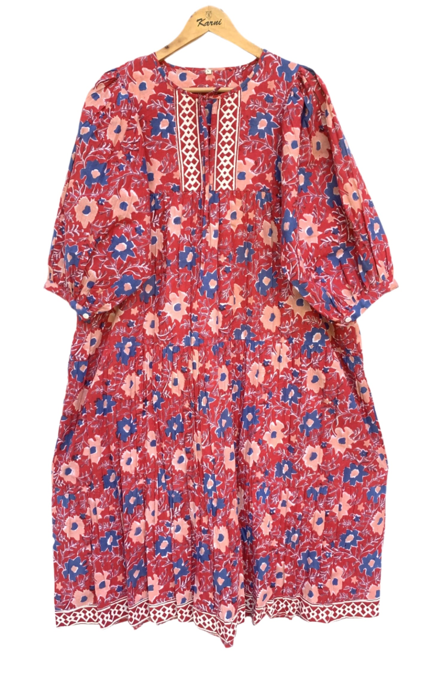 trendy red floral block printed maxi dress