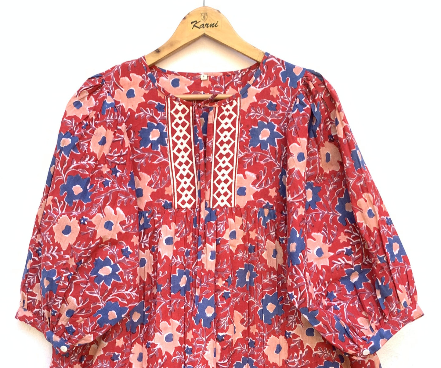 trendy red floral block printed maxi dress