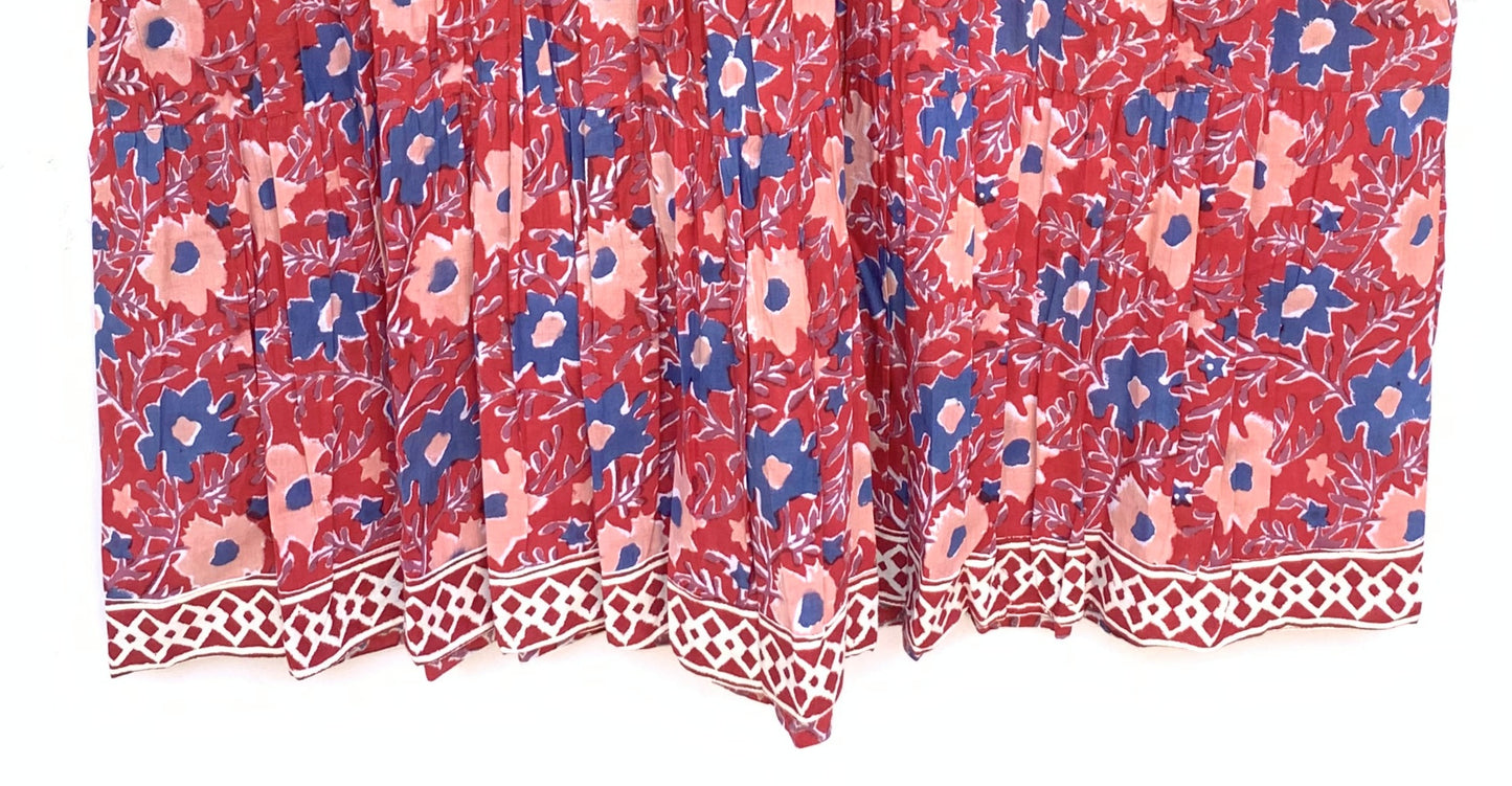 trendy red floral block printed maxi dress