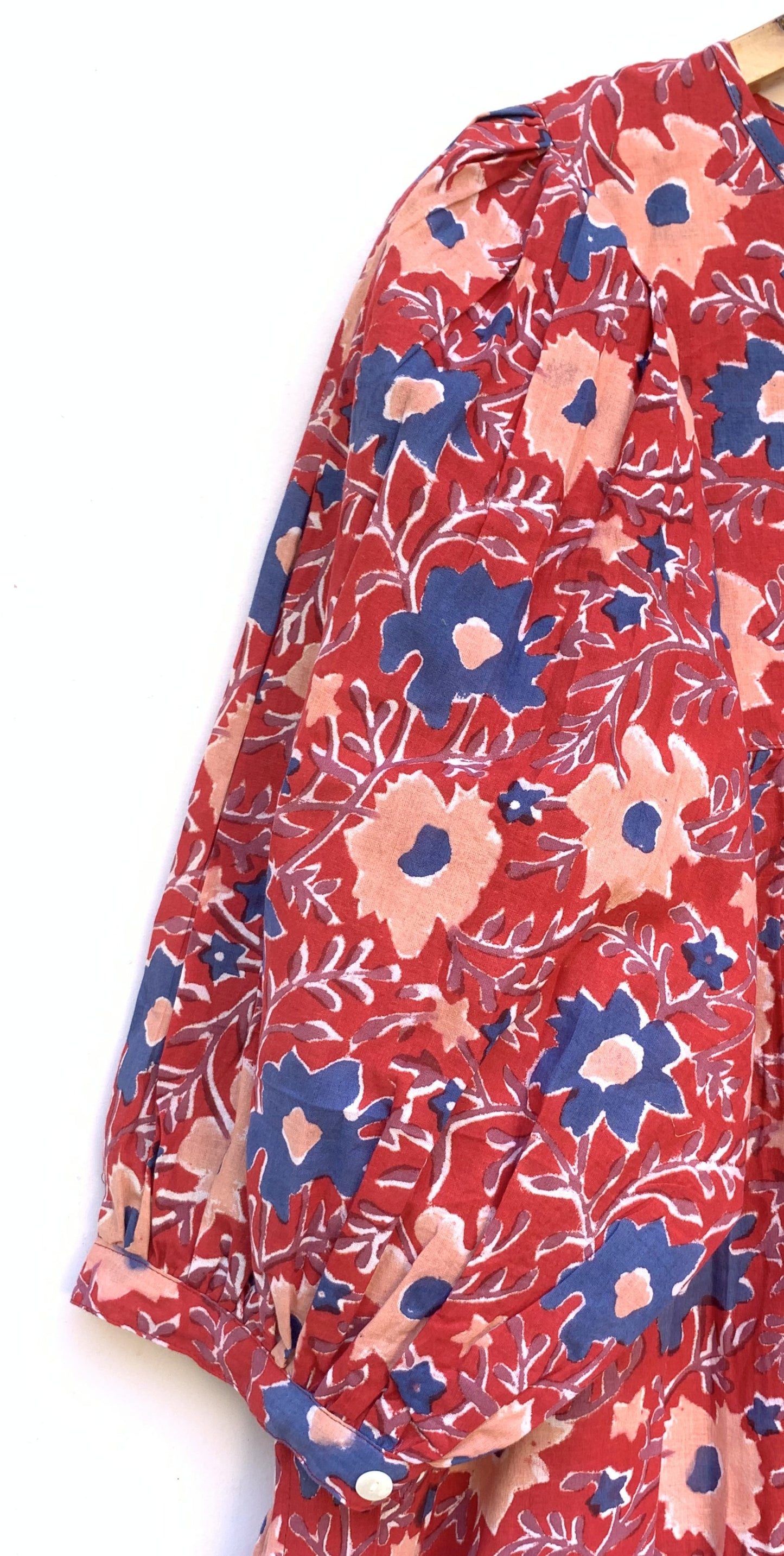 trendy red floral block printed maxi dress