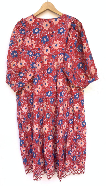 trendy red floral block printed maxi dress