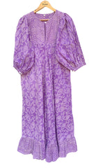 stylish purple floral bagru block printed caftan maxi dress