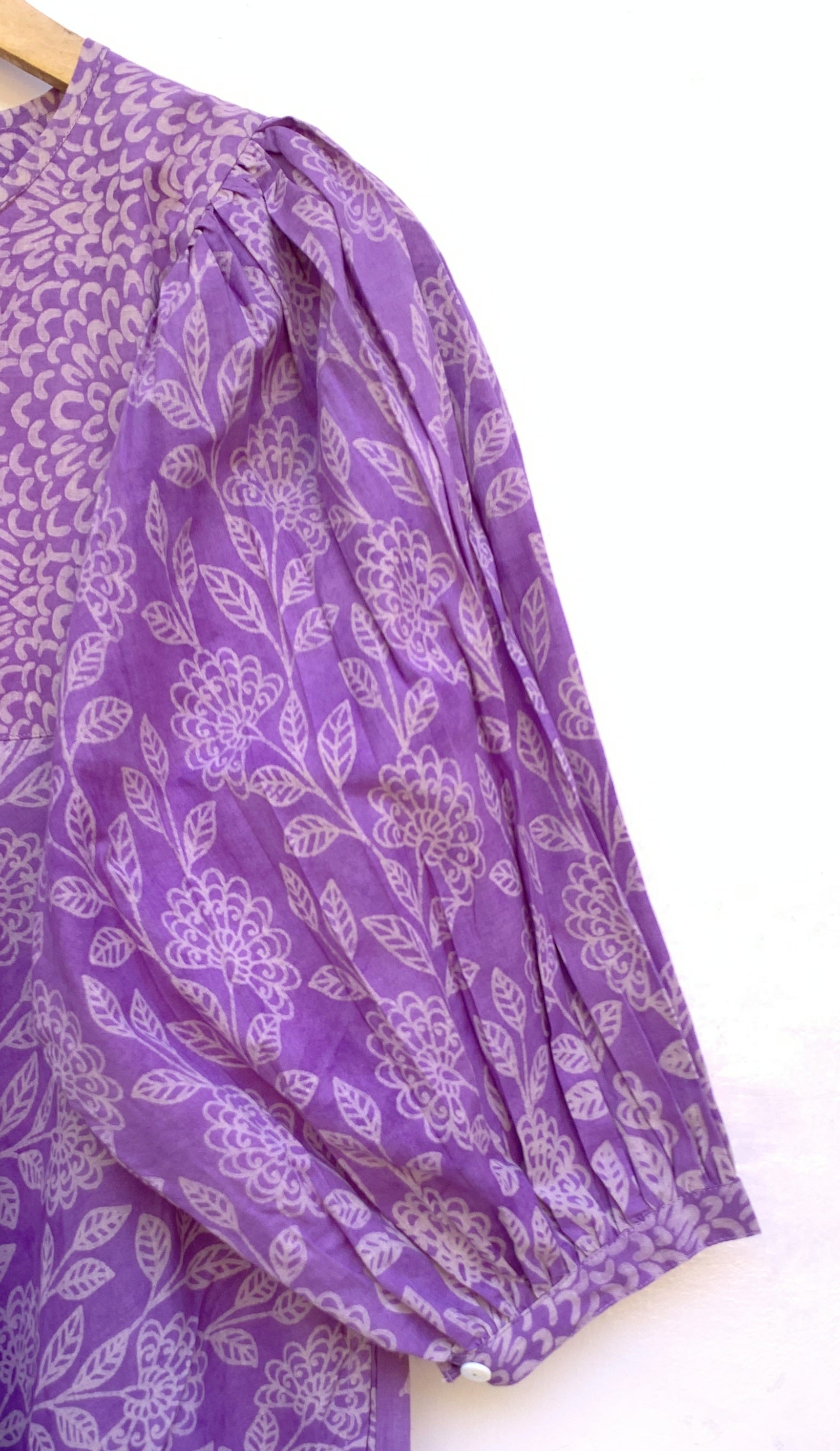 stylish purple floral bagru block printed caftan maxi dress