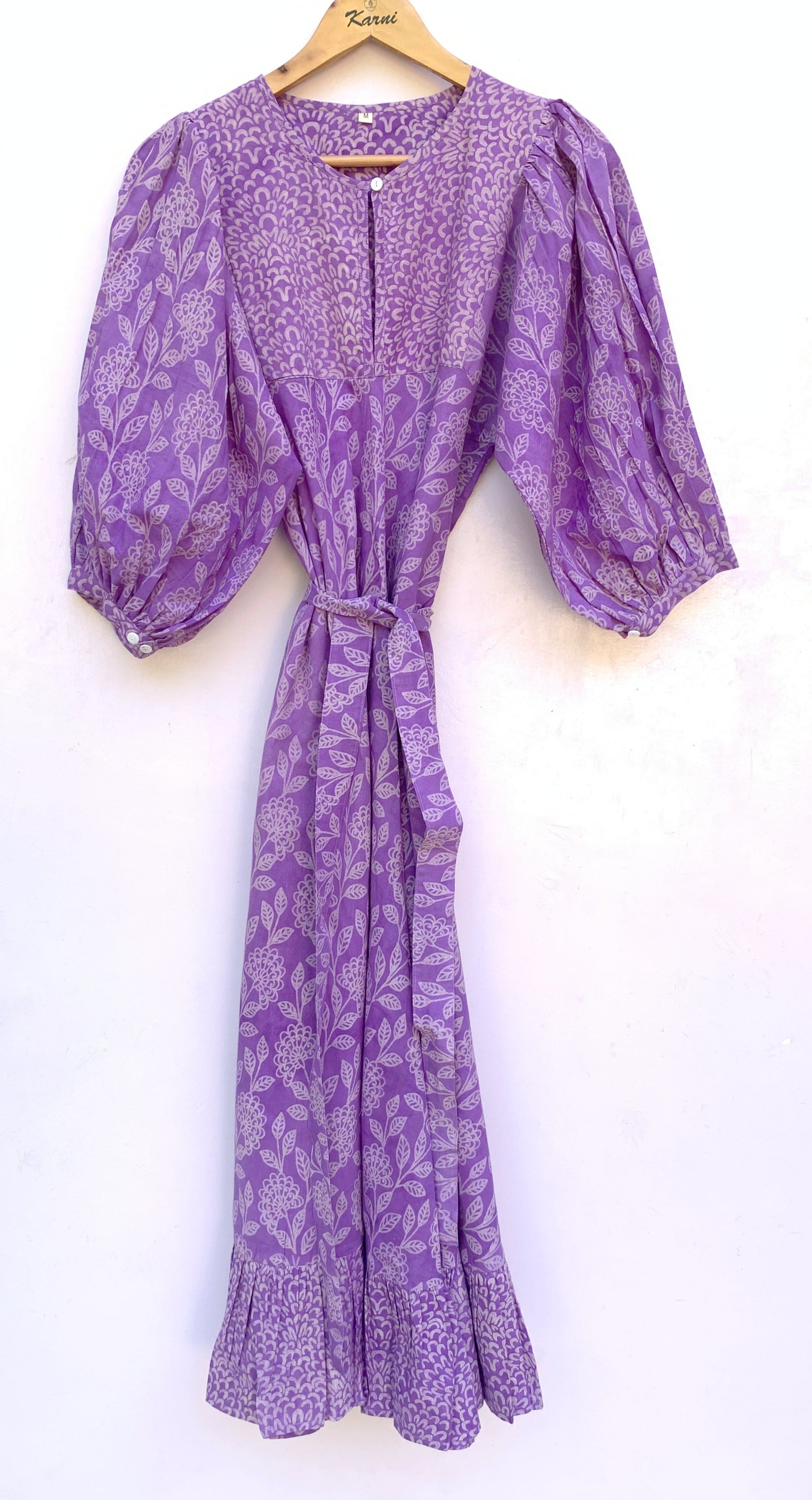 stylish purple floral bagru block printed caftan maxi dress