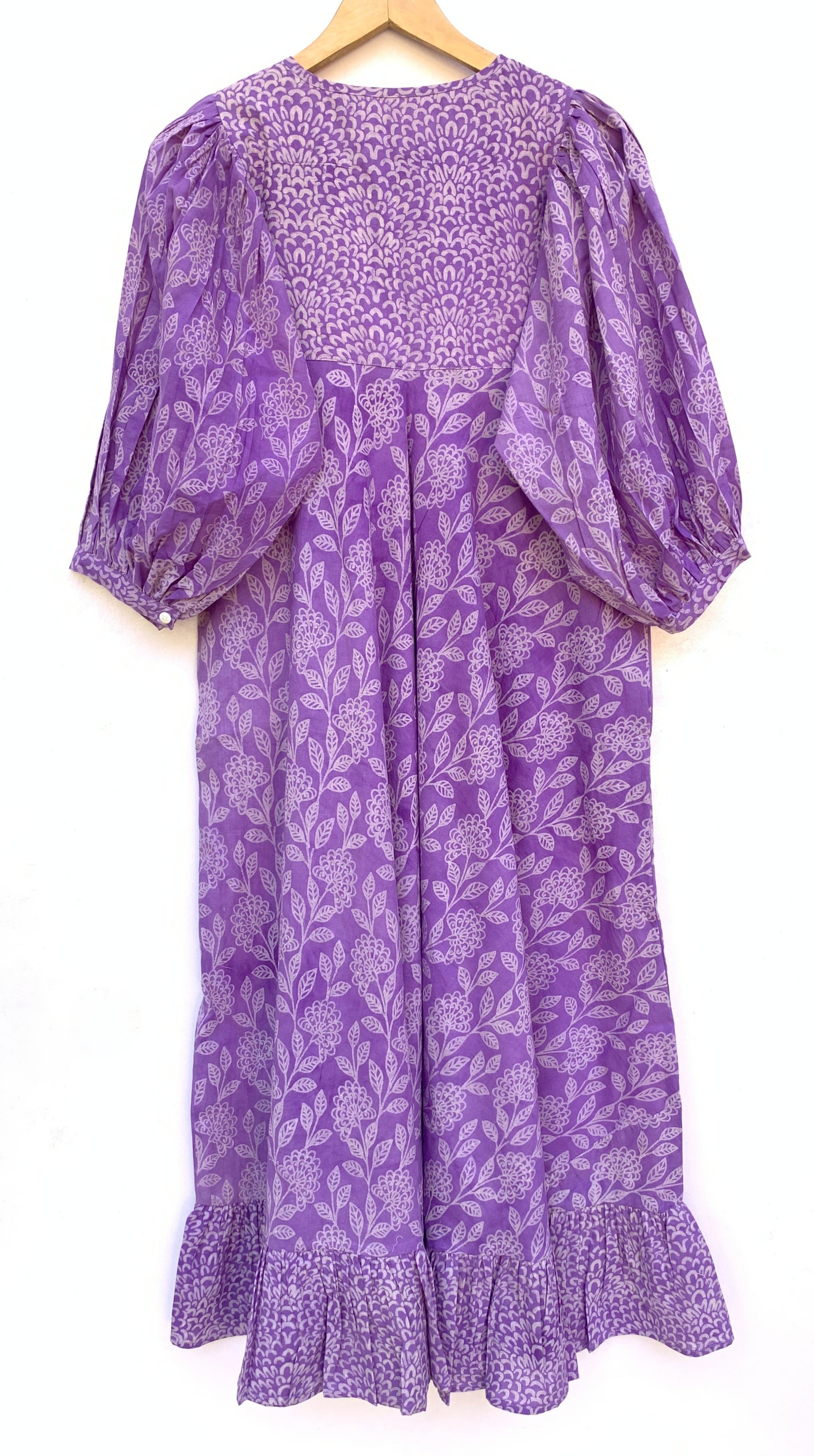 stylish purple floral bagru block printed caftan maxi dress