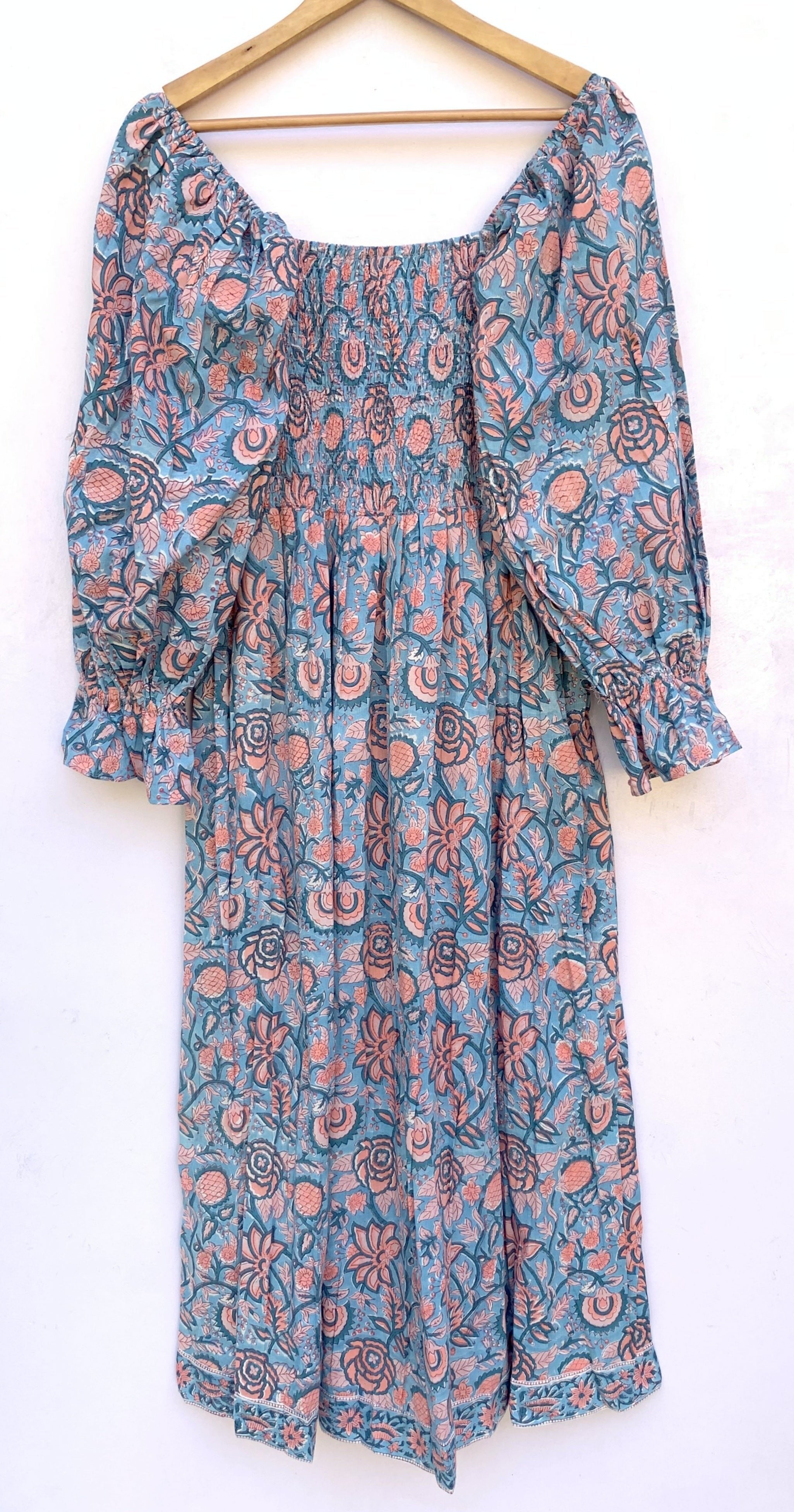 karni rose floral block printed spring summer dress