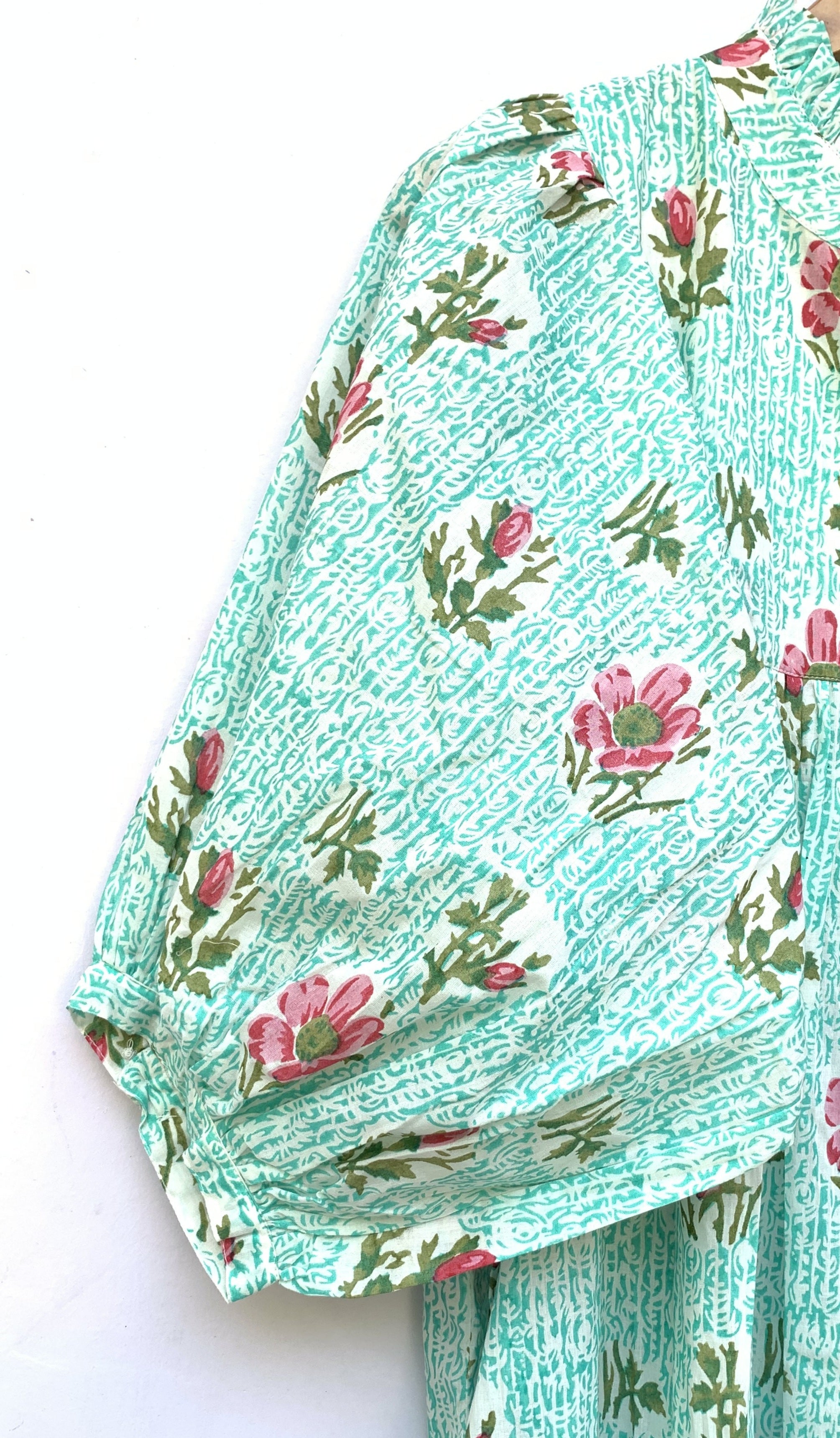 big floral green block printed summer maxi