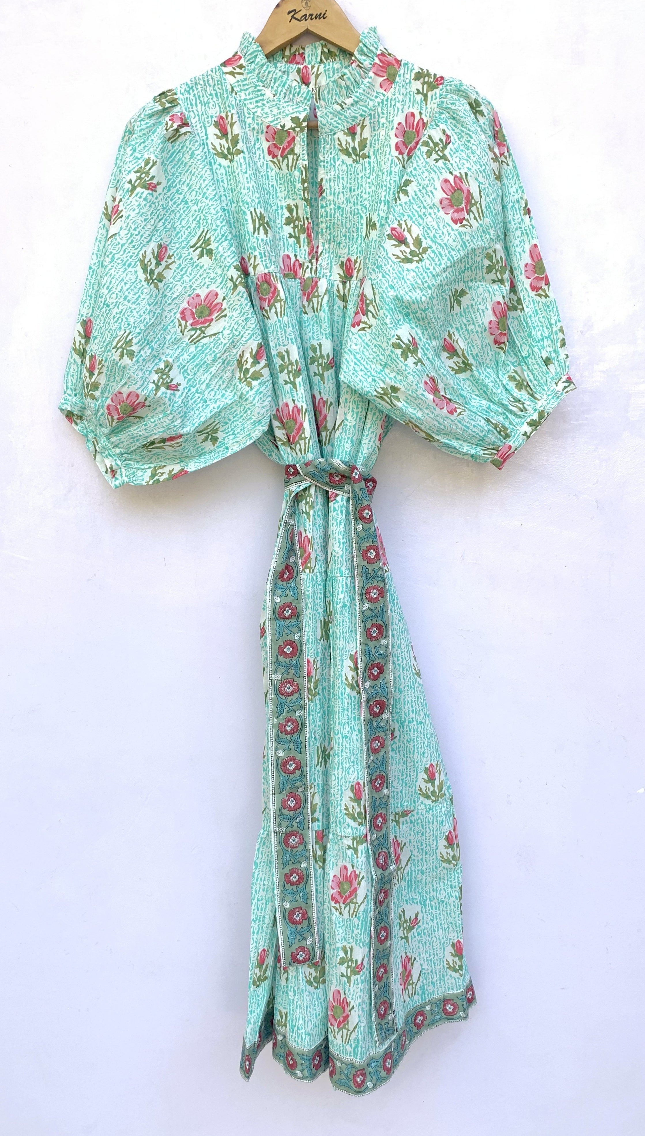 big floral green block printed summer maxi