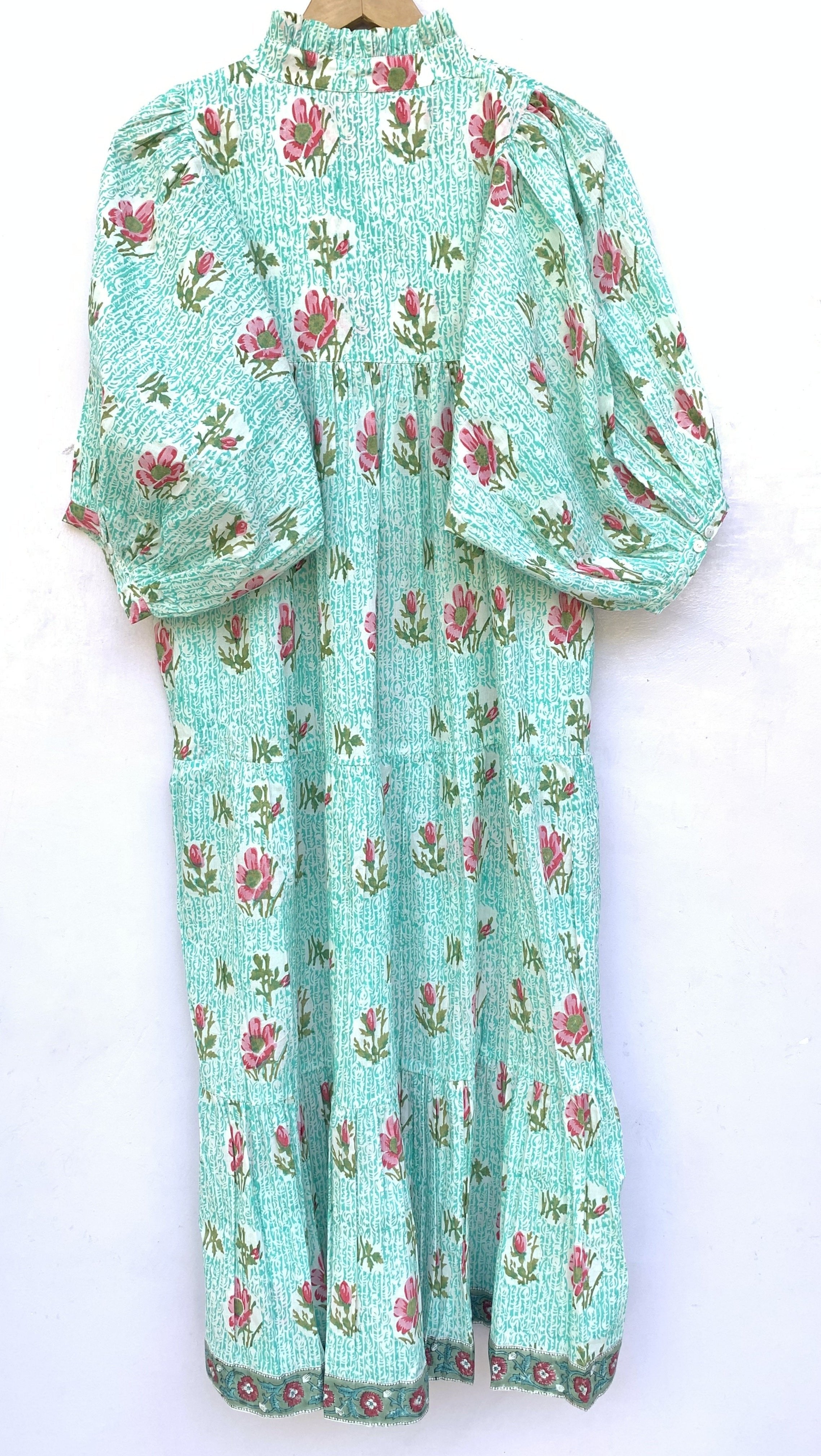 big floral green block printed summer maxi