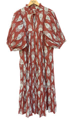 brown paisley block printed comfortable maxi dress